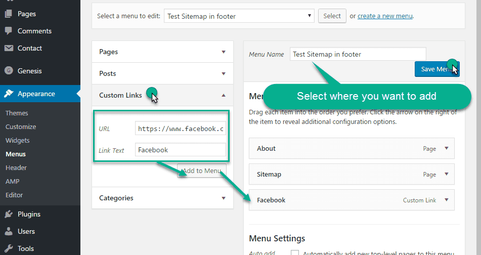 How To Add Text Hyperlinks And Sitemap In The Footer Of WordPress