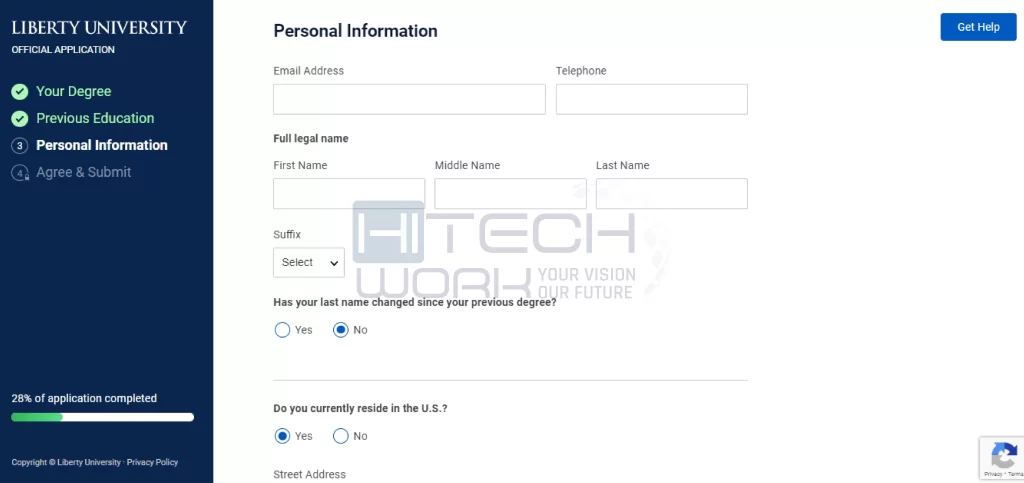 fill out personal information page