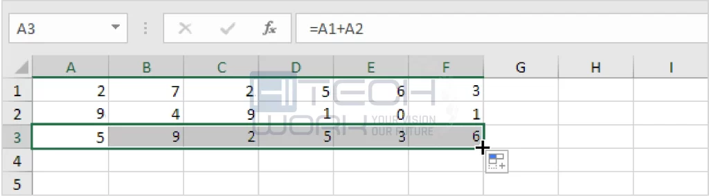 Copy the formula in row