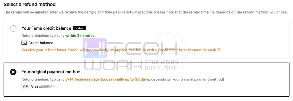 Refund without return method