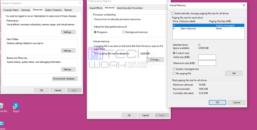 Change Virtual Memory in Windows