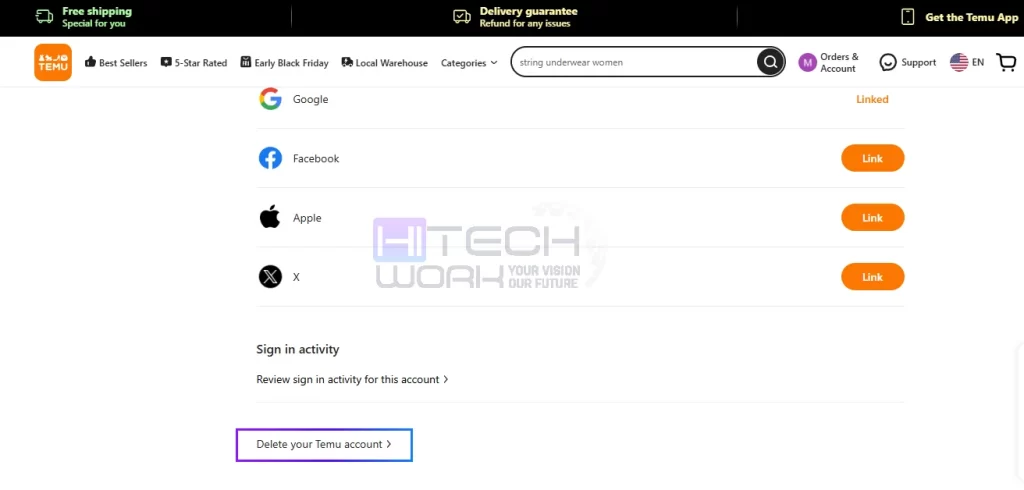 click on the Delete your Temu account
